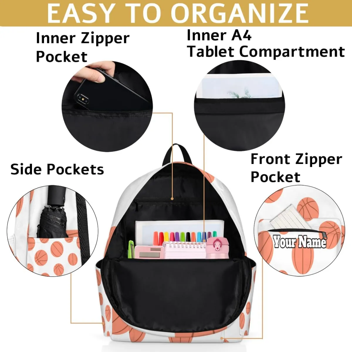 Personalized Basketball Preschool Toddler Backpack for Boys Girls Custom Kids Name Small Bookbags Kindergarten Elementary Backpack, Basketball Pattern