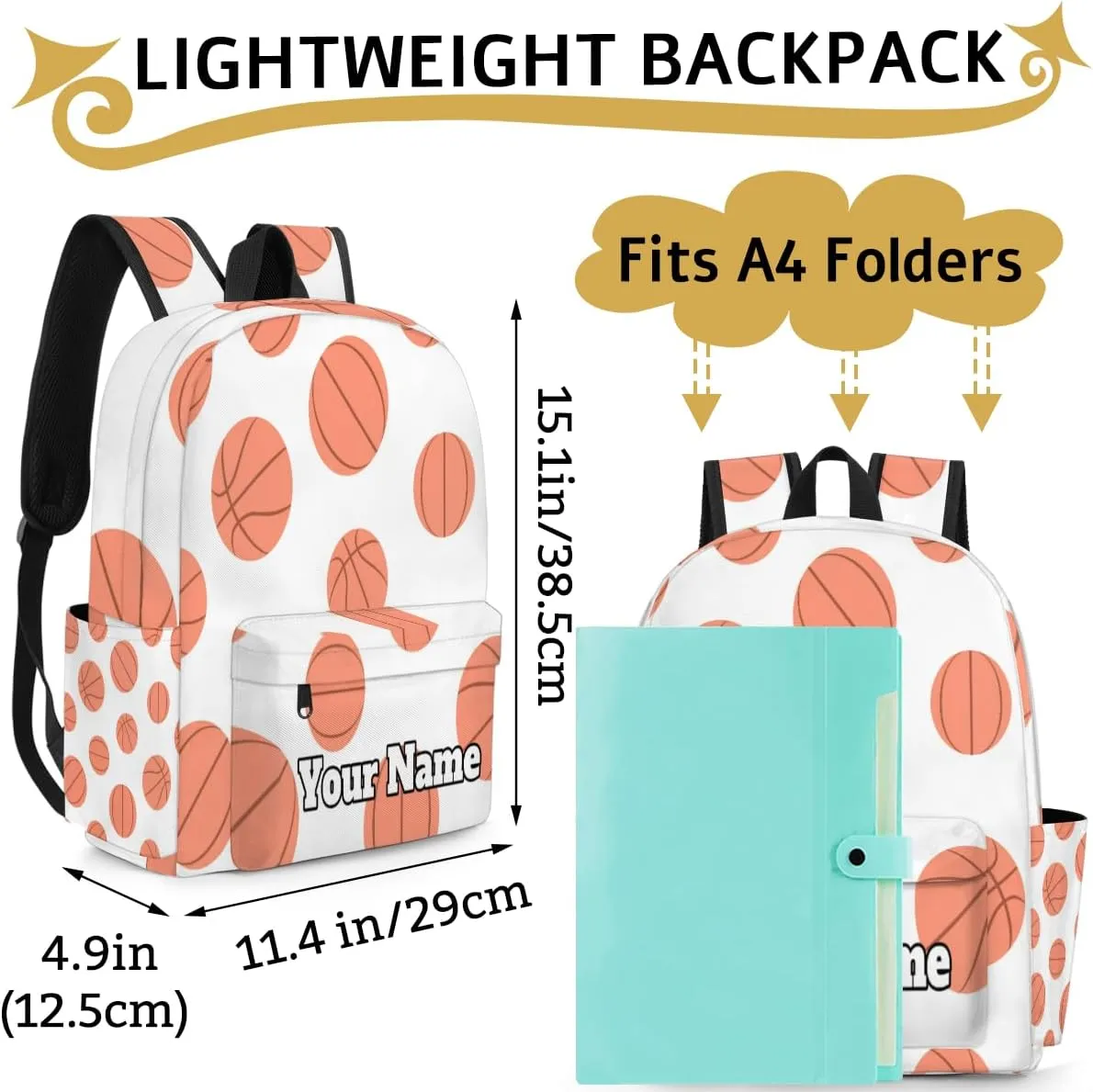 Personalized Basketball Preschool Toddler Backpack for Boys Girls Custom Kids Name Small Bookbags Kindergarten Elementary Backpack, Basketball Pattern