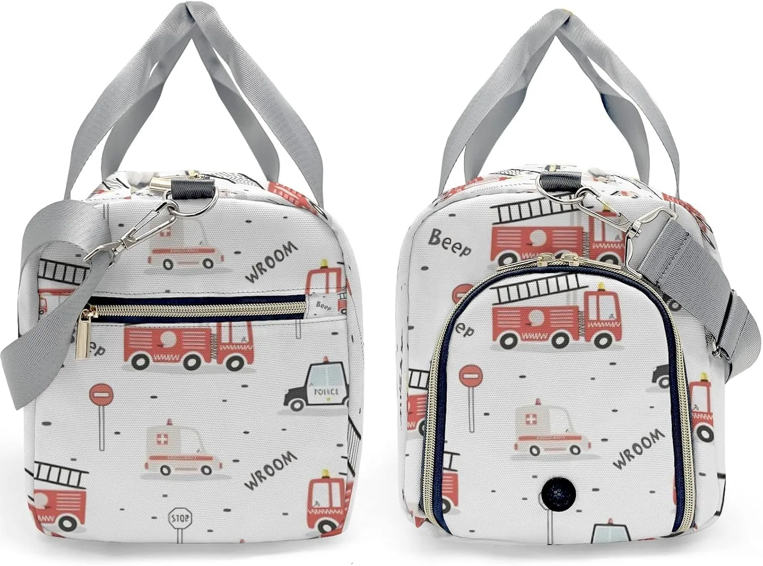 Personalized Beep Wroom Fire Truck Duffel Bag,Customized Sport Player Travel Bag for Gifts