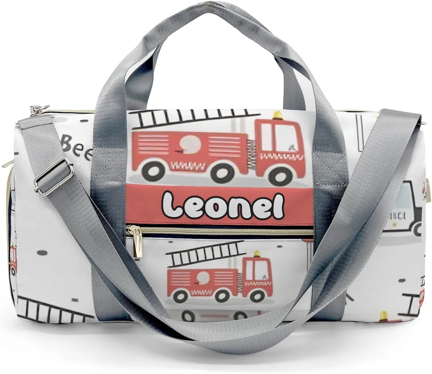 Personalized Beep Wroom Fire Truck Duffel Bag,Customized Sport Player Travel Bag for Gifts