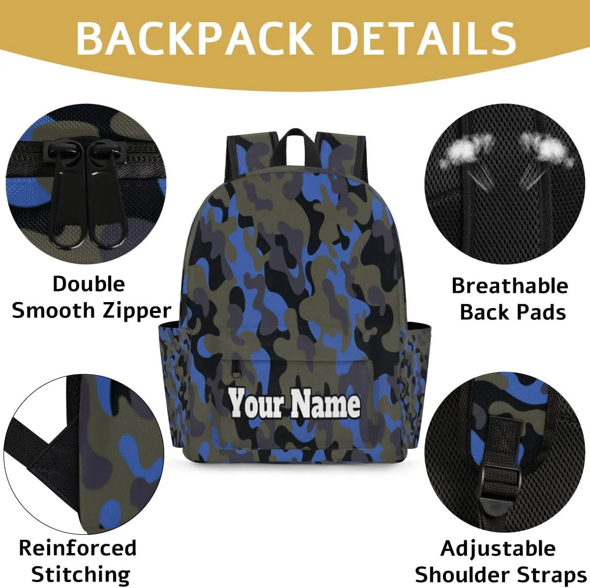 Personalized Blue Camo Preschool Toddler Backpack for Boys Girls Custom Kids Name Small Bookbags Kindergarten Elementary Backpack, Camo