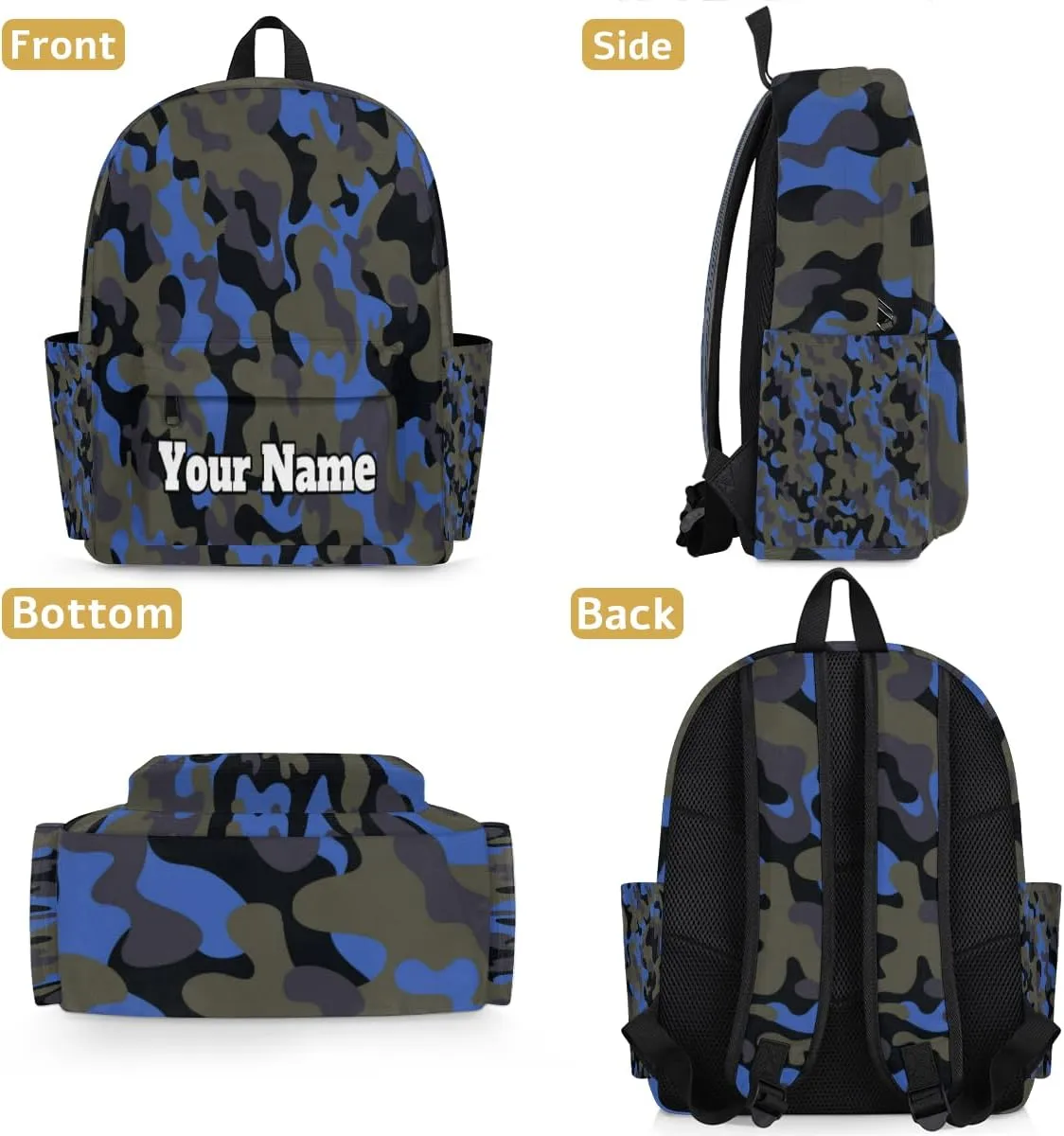 Personalized Blue Camo Preschool Toddler Backpack for Boys Girls Custom Kids Name Small Bookbags Kindergarten Elementary Backpack, Camo