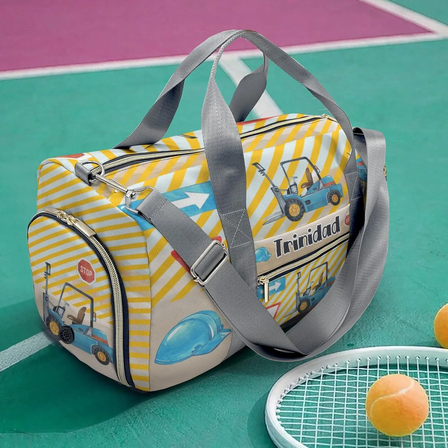 Personalized Bulldozer Truck Duffel Bag,Customized Sport Player Travel Bag for Gifts