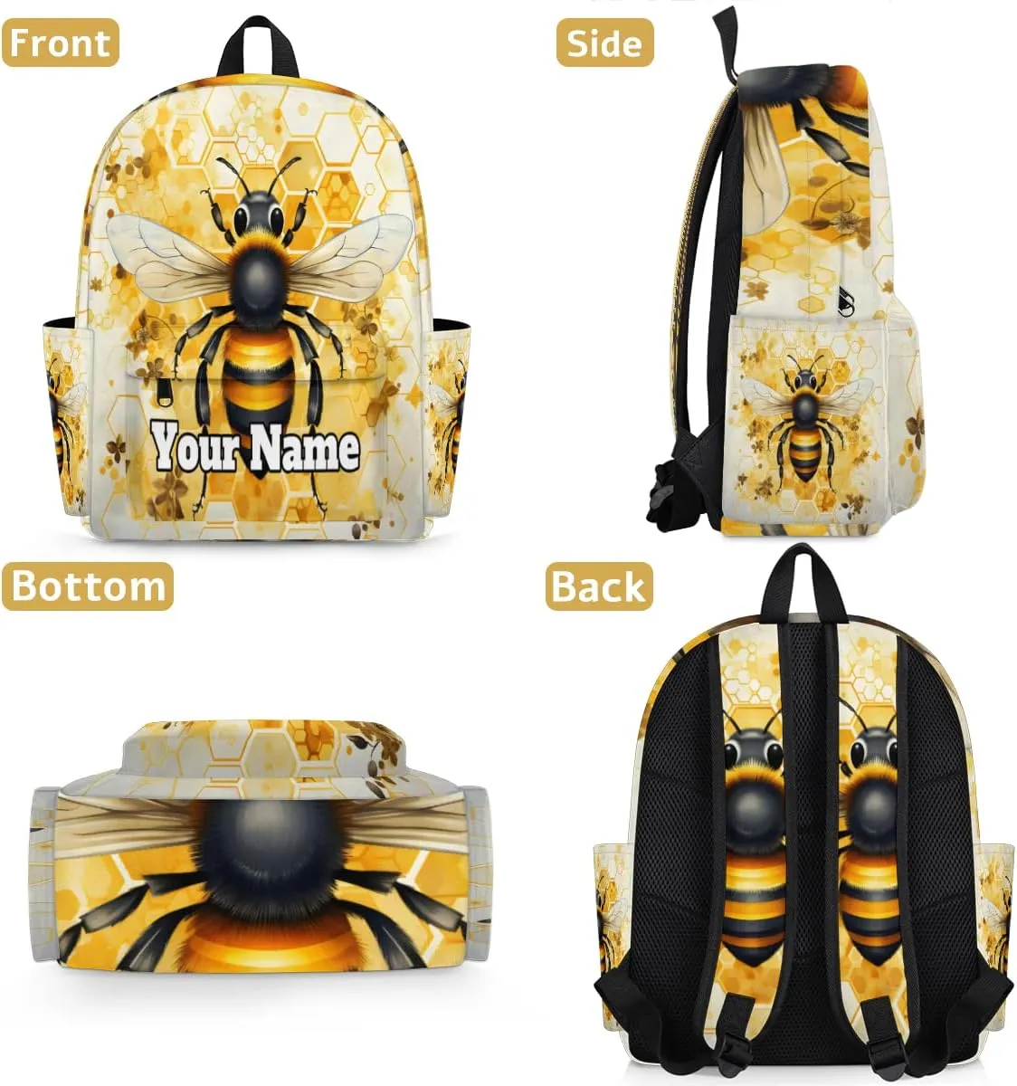Personalized Bumblebee Preschool Toddler Backpack for Boys Girls Custom Kids Name Small Bookbags Kindergarten Elementary Backpack, Animal Bee