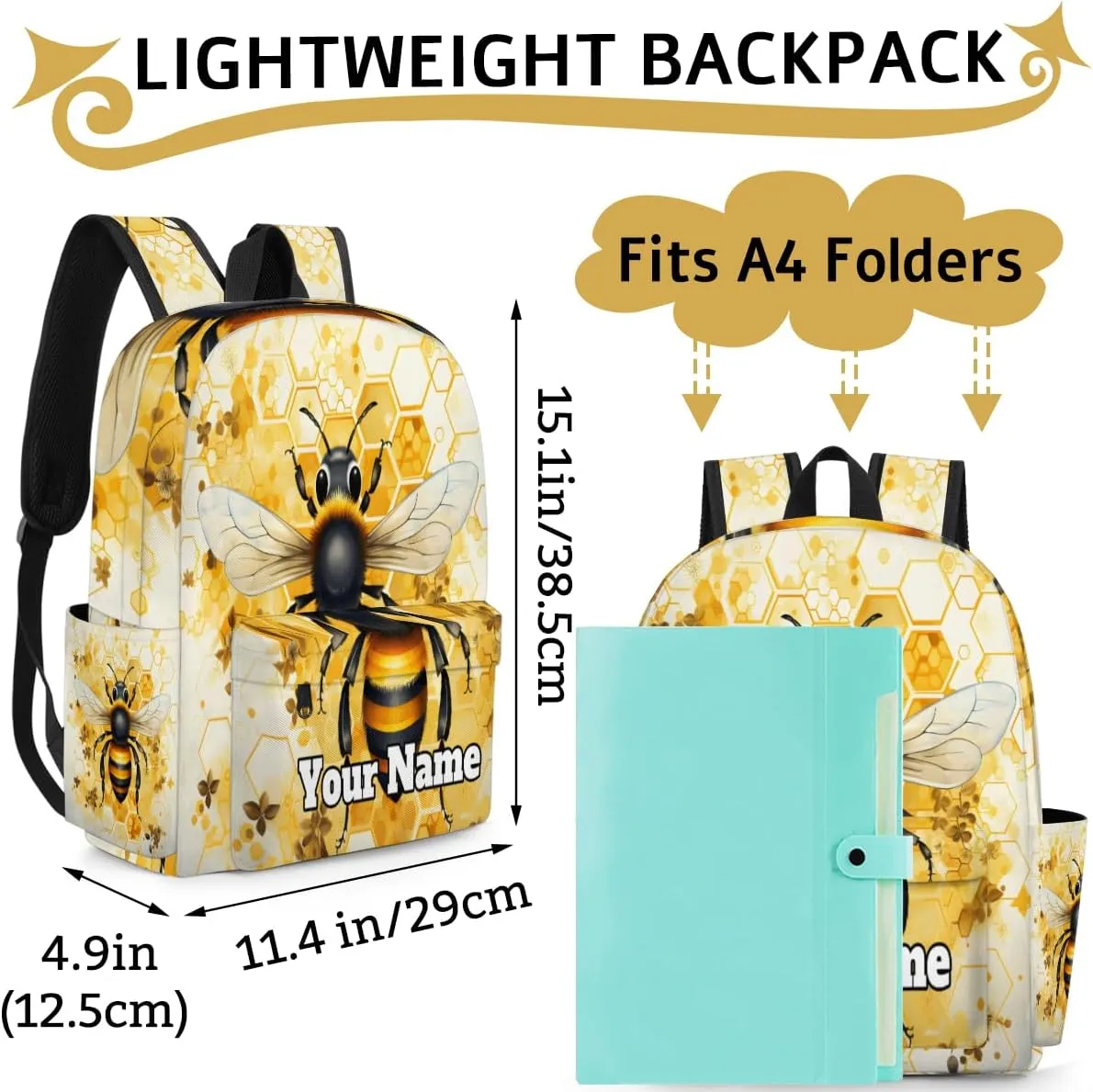 Personalized Bumblebee Preschool Toddler Backpack for Boys Girls Custom Kids Name Small Bookbags Kindergarten Elementary Backpack, Animal Bee