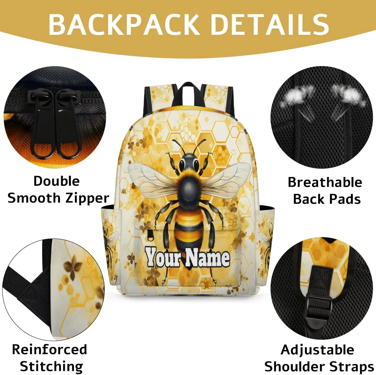 Personalized Bumblebee Preschool Toddler Backpack for Boys Girls Custom Kids Name Small Bookbags Kindergarten Elementary Backpack, Animal Bee