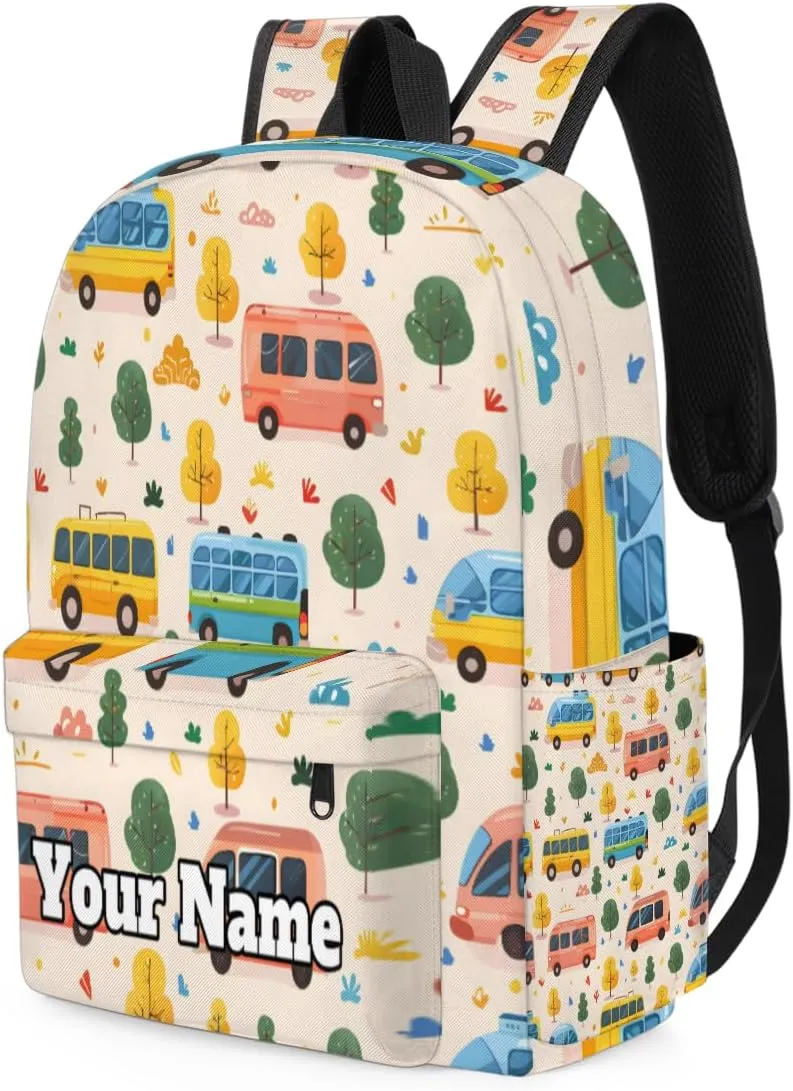 Personalized Buses Preschool Toddler Backpack for Boys Girls Custom Kids Name Small Bookbags Kindergarten Elementary Backpack, Cars Tree