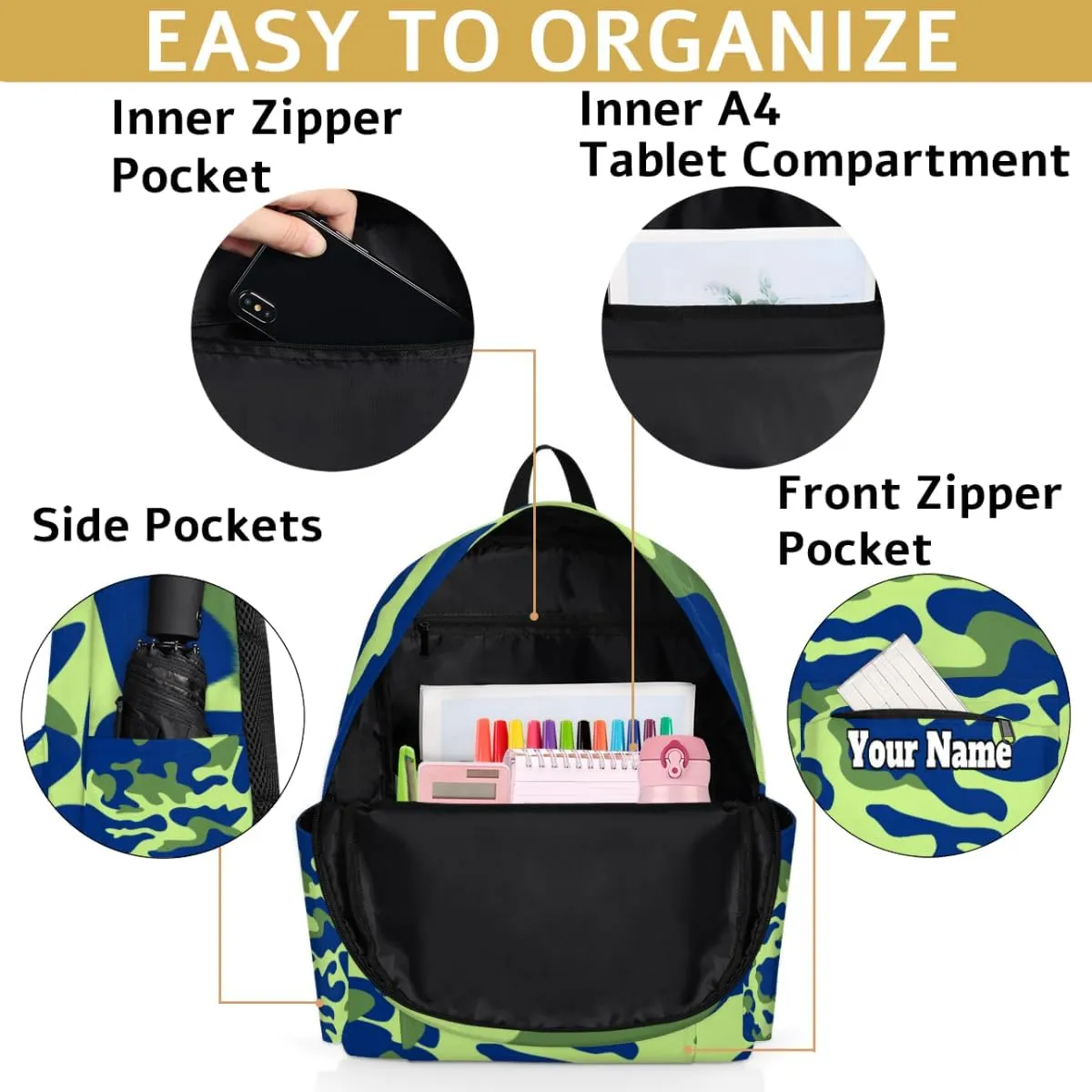 Personalized Camo Preschool Toddler Backpack for Boys Girls Custom Kids Name Small Bookbags Kindergarten Elementary Backpack, Printed Camo