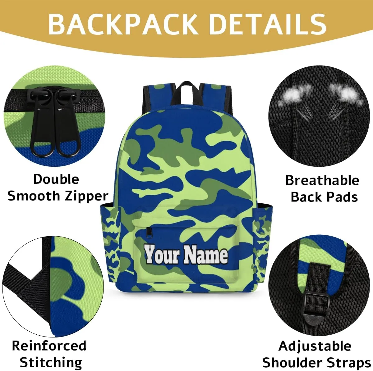 Personalized Camo Preschool Toddler Backpack for Boys Girls Custom Kids Name Small Bookbags Kindergarten Elementary Backpack, Printed Camo