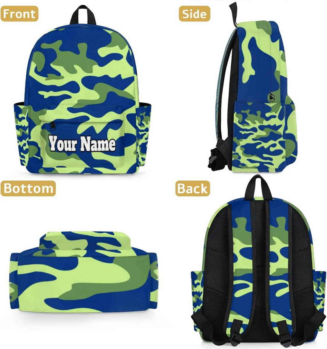 Personalized Camo Preschool Toddler Backpack for Boys Girls Custom Kids Name Small Bookbags Kindergarten Elementary Backpack, Printed Camo