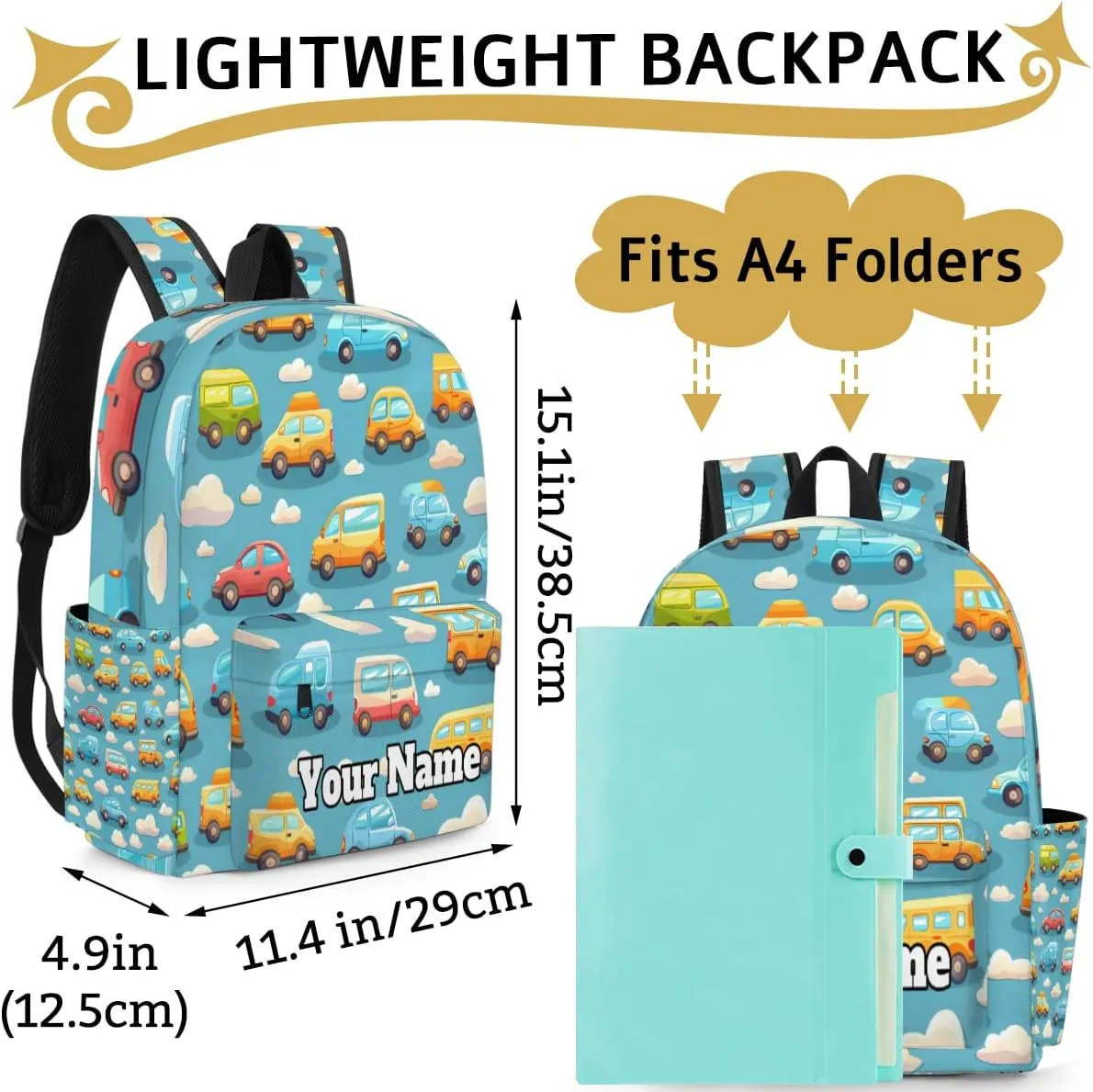 Personalized Cars Preschool Toddler Backpack for Boys Girls Custom Kids Name Small Bookbags Kindergarten Elementary Backpack, Truck