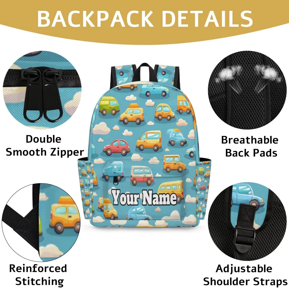 Personalized Cars Preschool Toddler Backpack for Boys Girls Custom Kids Name Small Bookbags Kindergarten Elementary Backpack, Truck
