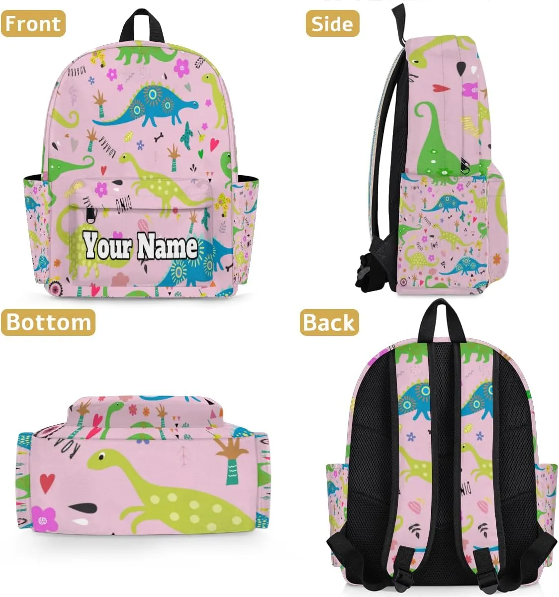 Personalized Cartoon Dinosaur Preschool Toddler Backpack for Boys Girls Custom Kids Name Small Bookbags Kindergarten Elementary Backpack, Watercolor Dinosaurs