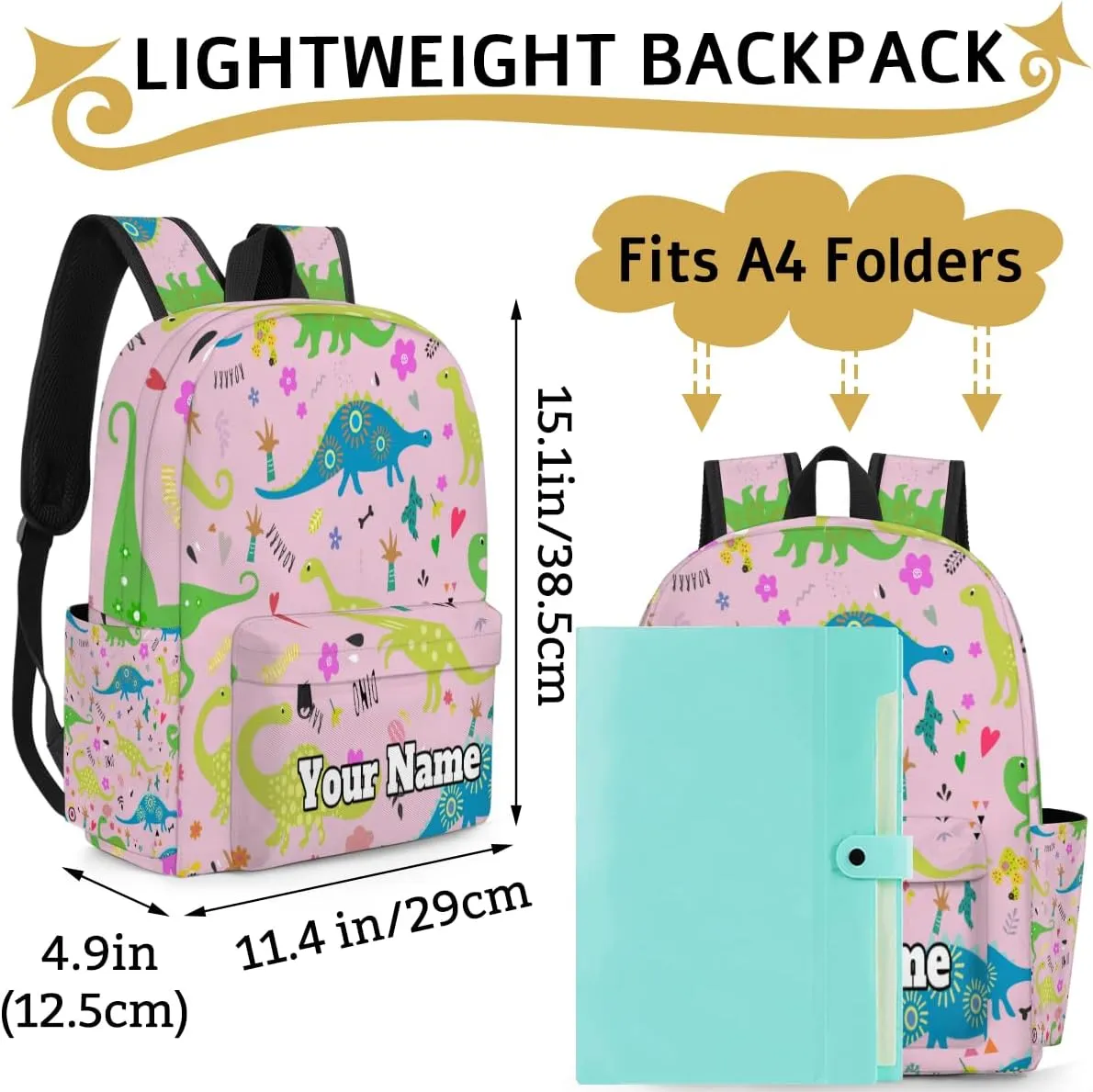 Personalized Cartoon Dinosaur Preschool Toddler Backpack for Boys Girls Custom Kids Name Small Bookbags Kindergarten Elementary Backpack, Watercolor Dinosaurs
