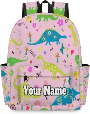 Personalized Cartoon Dinosaur Preschool Toddler Backpack for Boys Girls Custom Kids Name Small Bookbags Kindergarten Elementary Backpack, Watercolor Dinosaurs