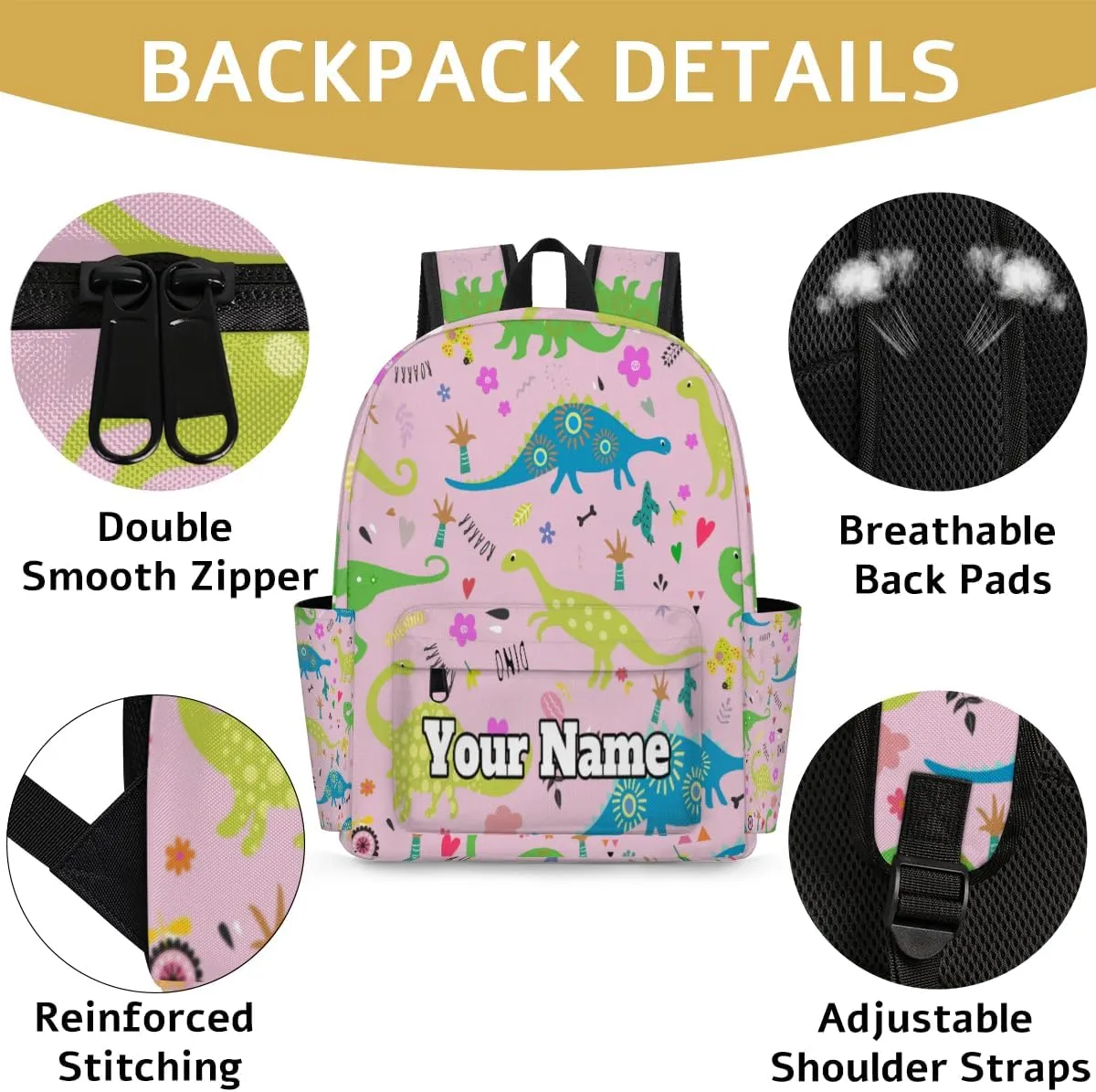 Personalized Cartoon Dinosaur Preschool Toddler Backpack for Boys Girls Custom Kids Name Small Bookbags Kindergarten Elementary Backpack, Watercolor Dinosaurs
