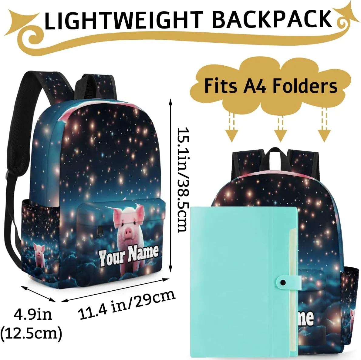 Personalized Cartoon Pig Preschool Toddler Backpack for Boys Girls Custom Kids Name Small Bookbags Kindergarten Elementary Backpack, Cute Pig