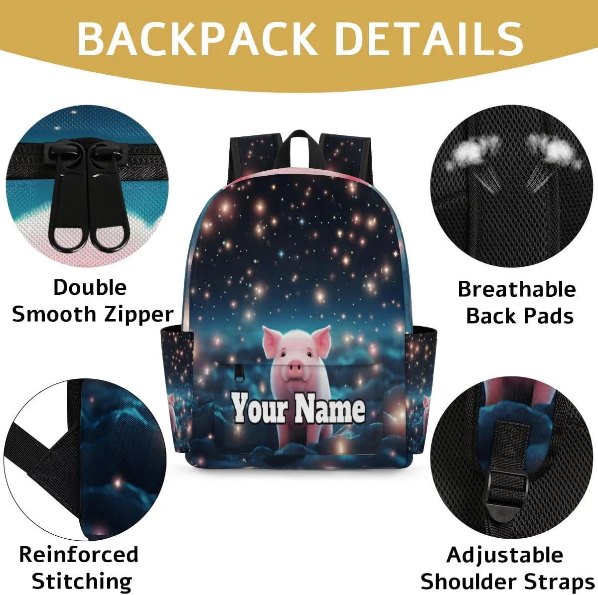 Personalized Cartoon Pig Preschool Toddler Backpack for Boys Girls Custom Kids Name Small Bookbags Kindergarten Elementary Backpack, Cute Pig