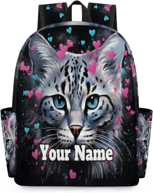 Personalized Cat Valentine's Day Preschool Toddler Backpack for Boys Girls Custom Kids Name Small Bookbags Kindergarten Elementary Backpack, Cat Print