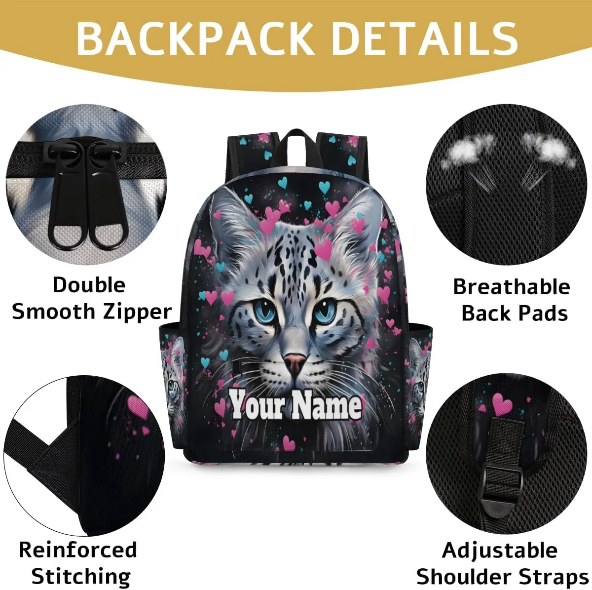 Personalized Cat Valentine's Day Preschool Toddler Backpack for Boys Girls Custom Kids Name Small Bookbags Kindergarten Elementary Backpack, Cat Print
