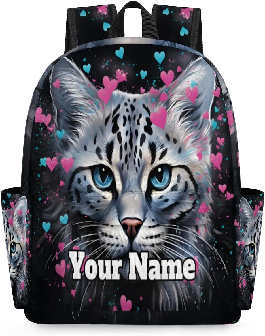 Personalized Cat Valentine's Day Preschool Toddler Backpack for Boys Girls Custom Kids Name Small Bookbags Kindergarten Elementary Backpack, Cat Print