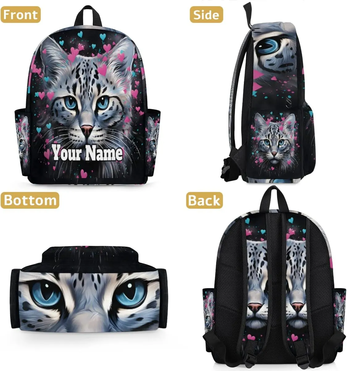 Personalized Cat Valentine's Day Preschool Toddler Backpack for Boys Girls Custom Kids Name Small Bookbags Kindergarten Elementary Backpack, Cat Print