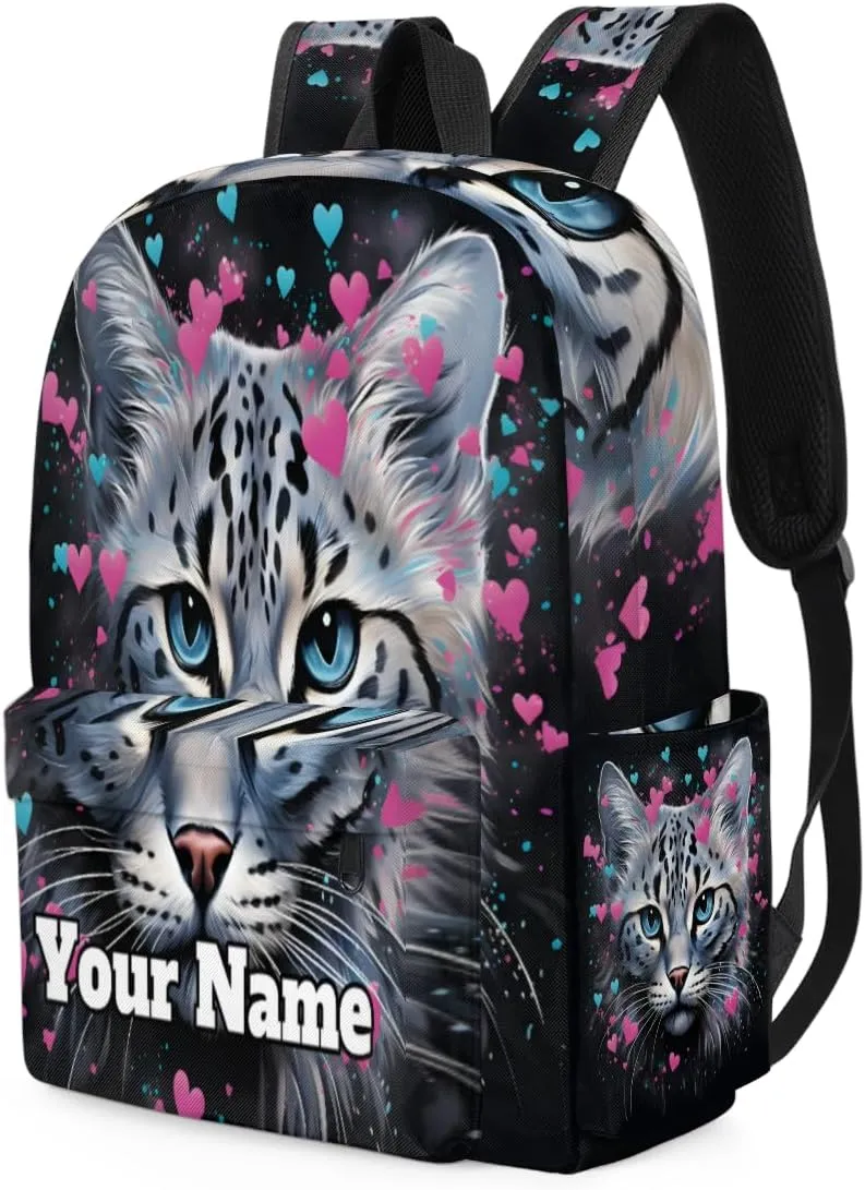 Personalized Cat Valentine's Day Preschool Toddler Backpack for Boys Girls Custom Kids Name Small Bookbags Kindergarten Elementary Backpack, Cat Print