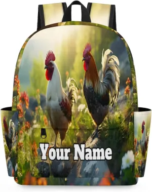 Personalized Chicken Rooster Preschool Toddler Backpack for Boys Girls Custom Kids Name Small Bookbags Kindergarten Elementary Backpack, Farmhouse