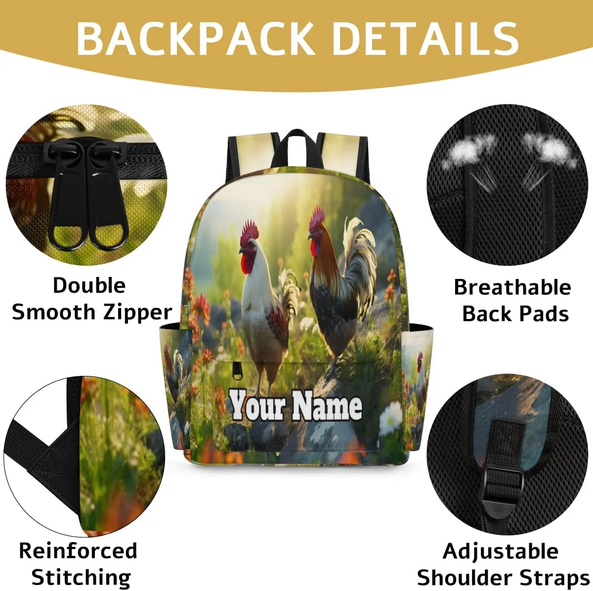 Personalized Chicken Rooster Preschool Toddler Backpack for Boys Girls Custom Kids Name Small Bookbags Kindergarten Elementary Backpack, Farmhouse