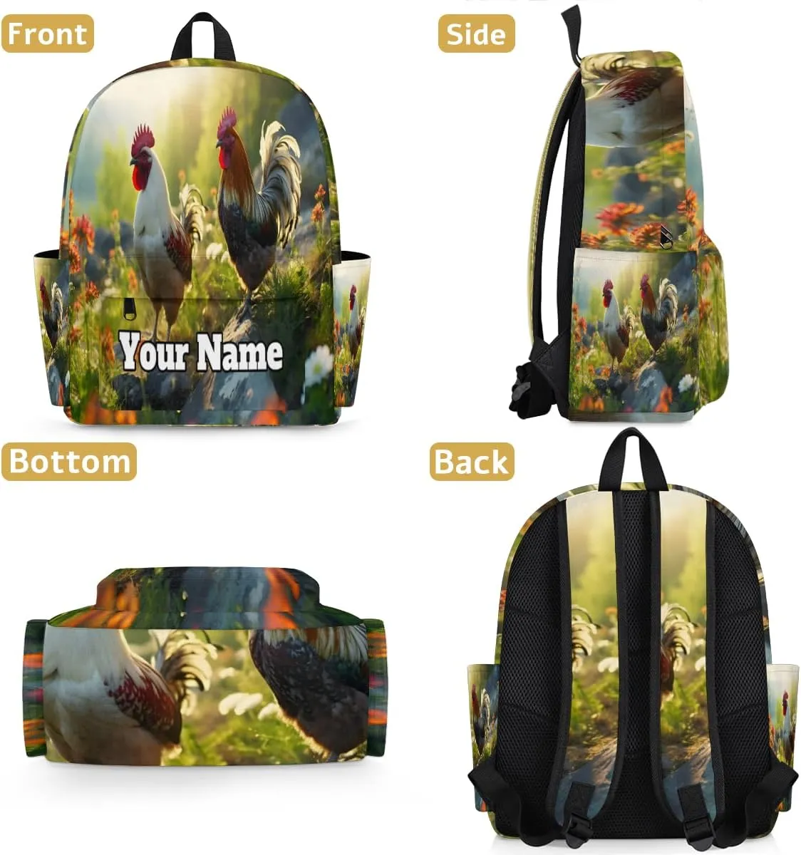 Personalized Chicken Rooster Preschool Toddler Backpack for Boys Girls Custom Kids Name Small Bookbags Kindergarten Elementary Backpack, Farmhouse