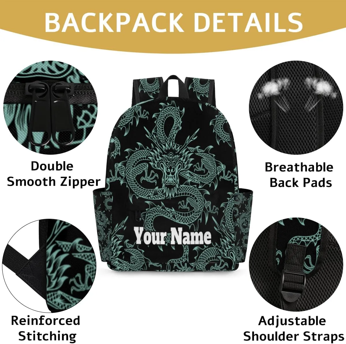 Personalized Chinese Dragon Preschool Toddler Backpack for Boys Girls Custom Kids Name Small Bookbags Kindergarten Elementary Backpack, Dragon Print