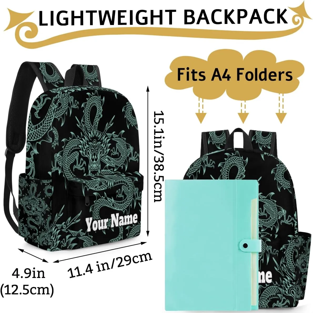 Personalized Chinese Dragon Preschool Toddler Backpack for Boys Girls Custom Kids Name Small Bookbags Kindergarten Elementary Backpack, Dragon Print
