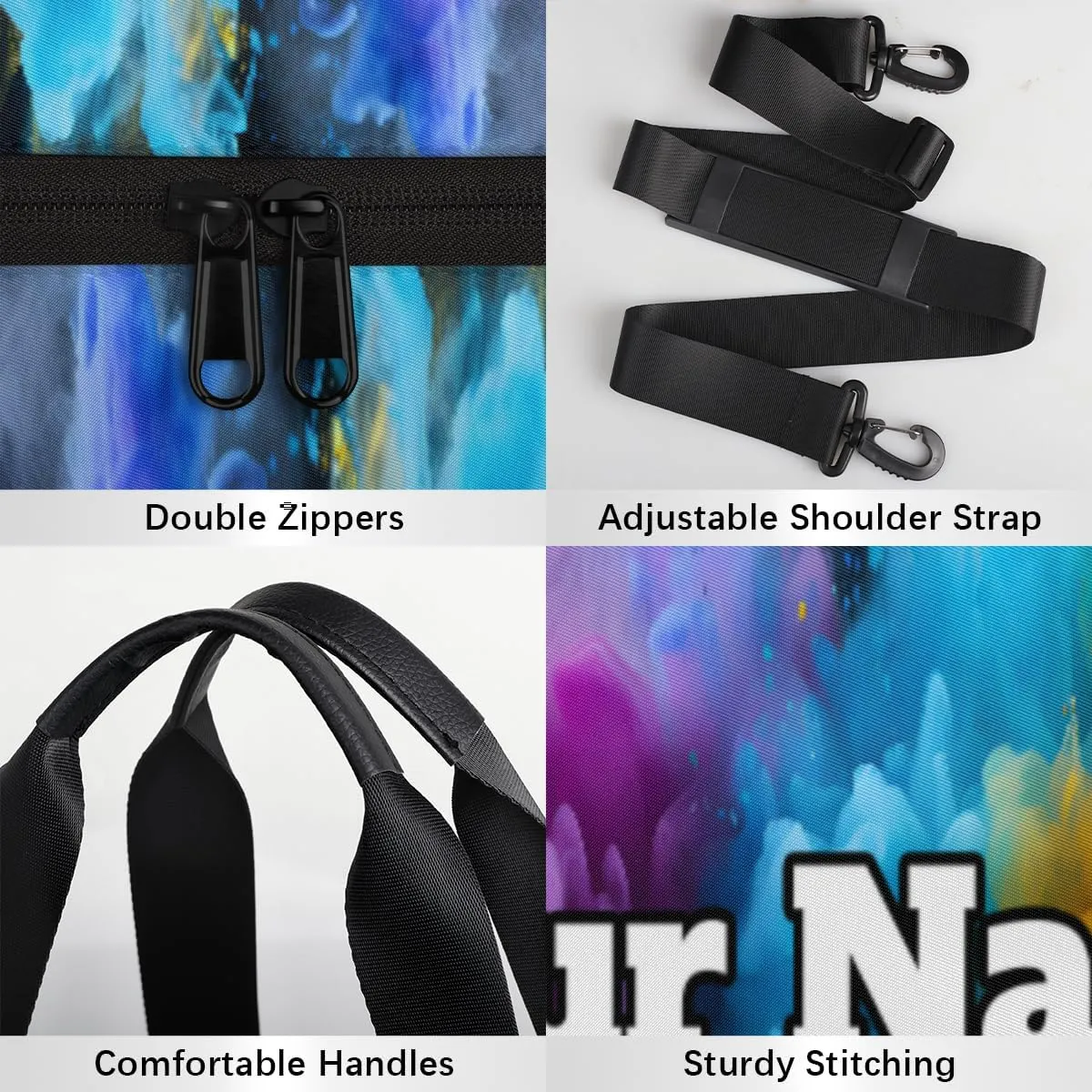 Personalized Color Pigments Sport Gym Bag, Custom Name Duffel Bags for Men, Waterproof Custom Sport Duffel Bag, Gymnastics Dance, Pigments