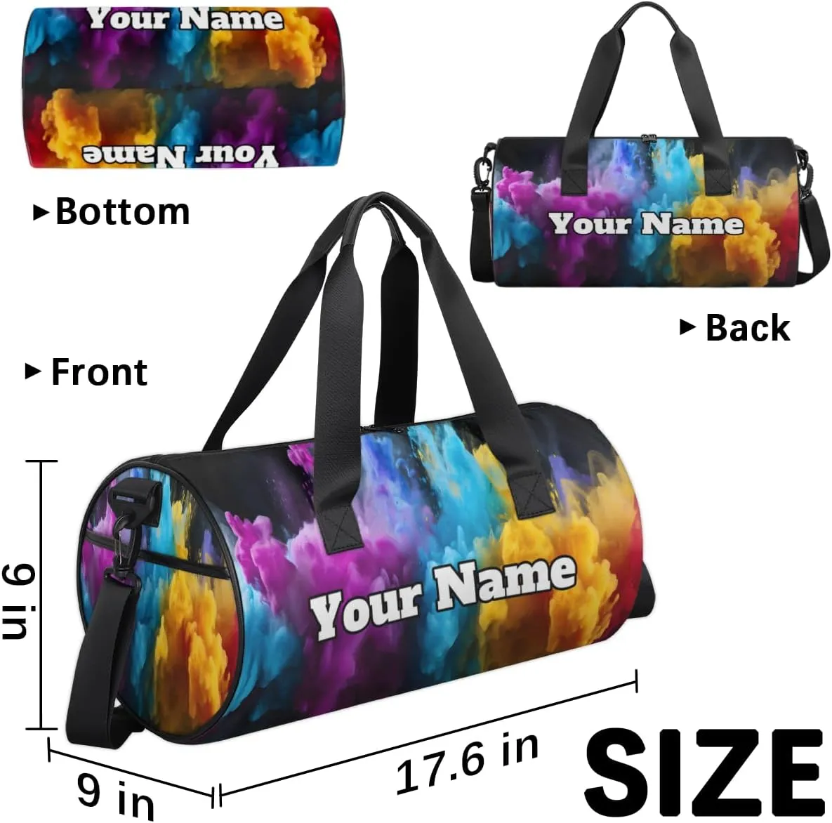 Personalized Color Pigments Sport Gym Bag, Custom Name Duffel Bags for Men, Waterproof Custom Sport Duffel Bag, Gymnastics Dance, Pigments