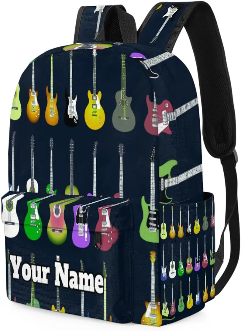 Personalized Colorful Guitars Preschool Toddler Backpack for Boys Girls Custom Kids Name Small Bookbags Kindergarten Elementary Backpack, Music