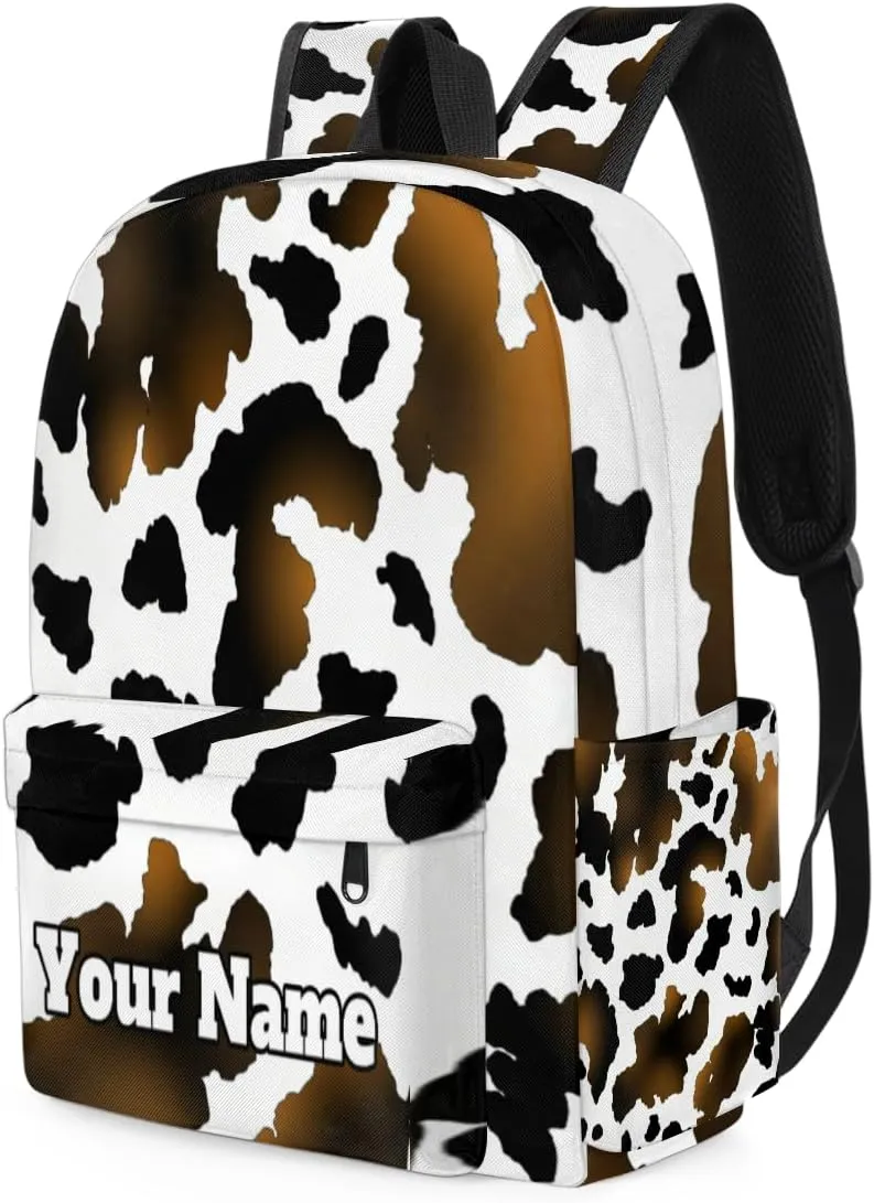 Personalized Cow Print Preschool Toddler Backpack for Boys Girls Custom Kids Name Small Bookbags Kindergarten Elementary Backpack, Animal Print