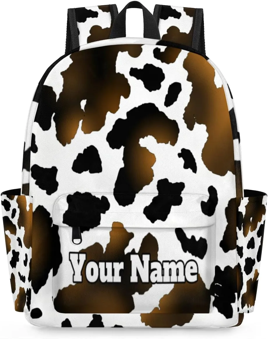 Personalized Cow Print Preschool Toddler Backpack for Boys Girls Custom Kids Name Small Bookbags Kindergarten Elementary Backpack, Animal Print