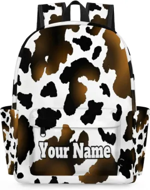 Personalized Cow Print Preschool Toddler Backpack for Boys Girls Custom Kids Name Small Bookbags Kindergarten Elementary Backpack, Animal Print