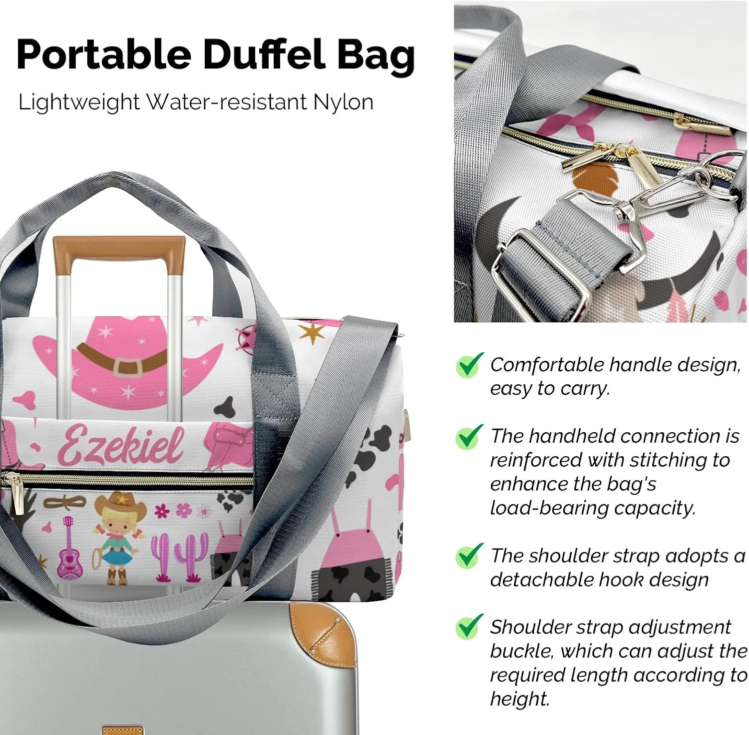 Personalized Cowgirl Retro Western Duffel Bag,Customized Sport Player Travel Bag for Gifts