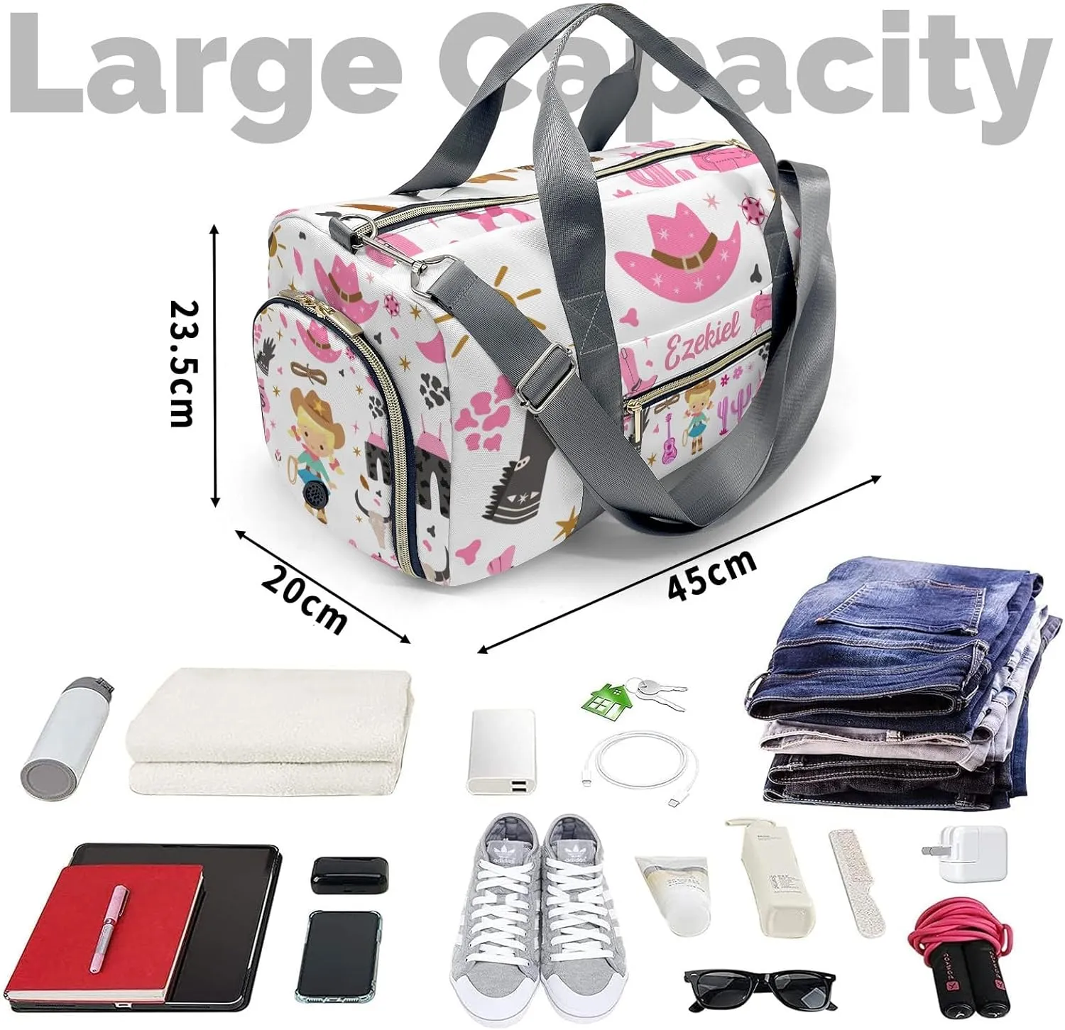 Personalized Cowgirl Retro Western Duffel Bag,Customized Sport Player Travel Bag for Gifts