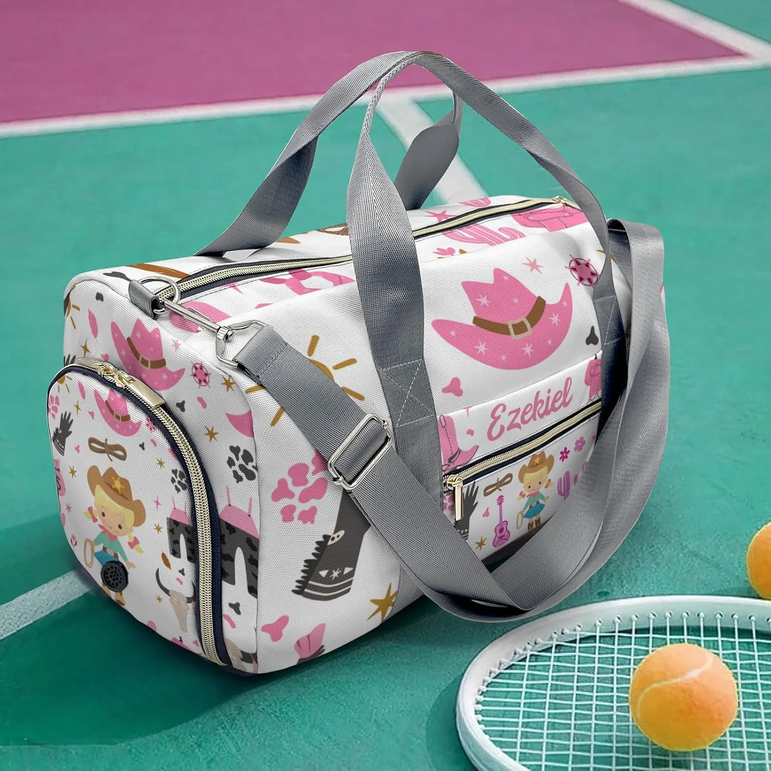 Personalized Cowgirl Retro Western Duffel Bag,Customized Sport Player Travel Bag for Gifts