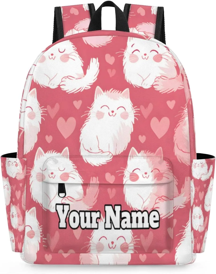 Personalized Cute Cats Preschool Toddler Backpack for Boys Girls Custom Kids Name Small Bookbags Kindergarten Elementary Backpack, Cats Heart