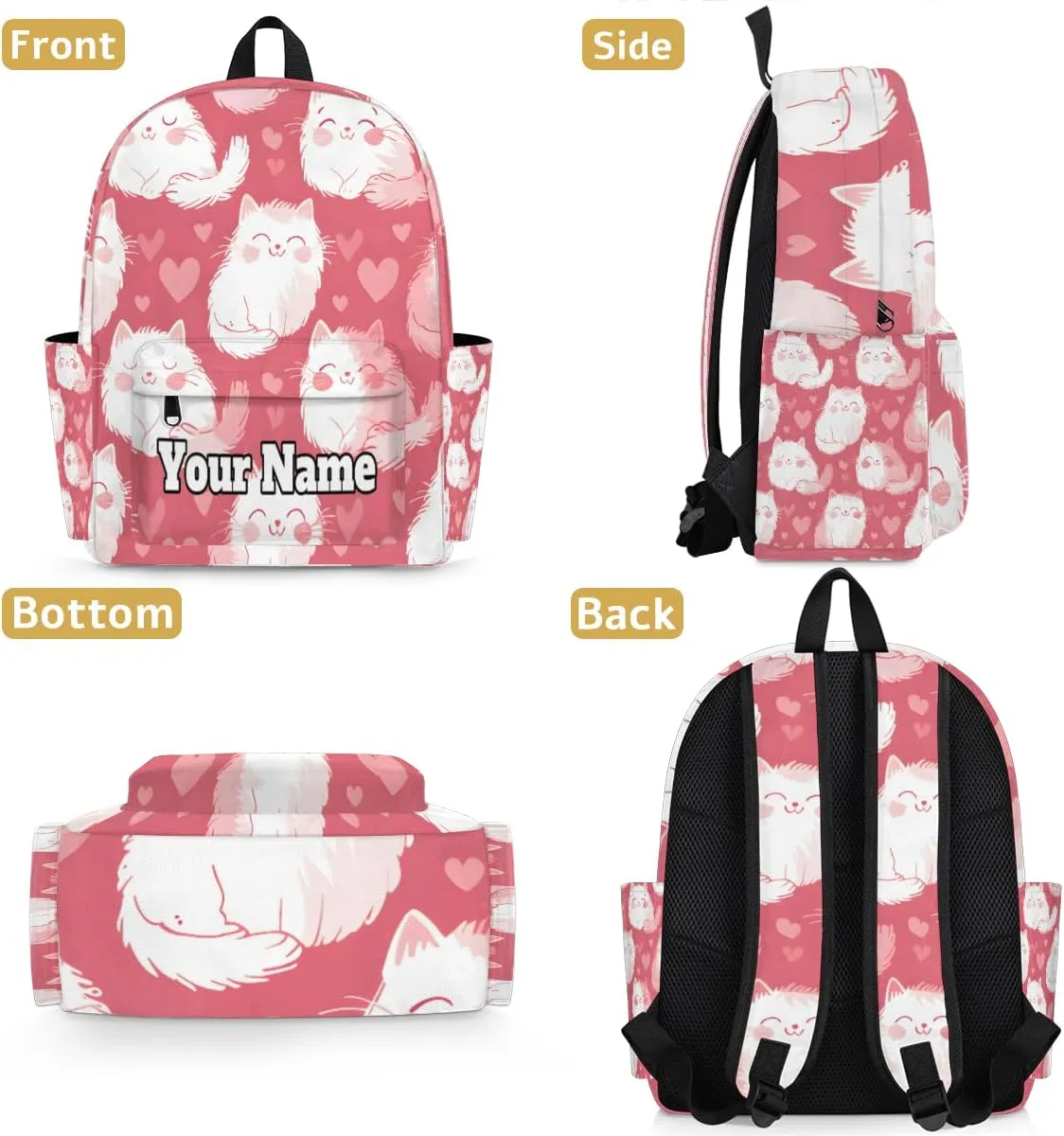 Personalized Cute Cats Preschool Toddler Backpack for Boys Girls Custom Kids Name Small Bookbags Kindergarten Elementary Backpack, Cats Heart
