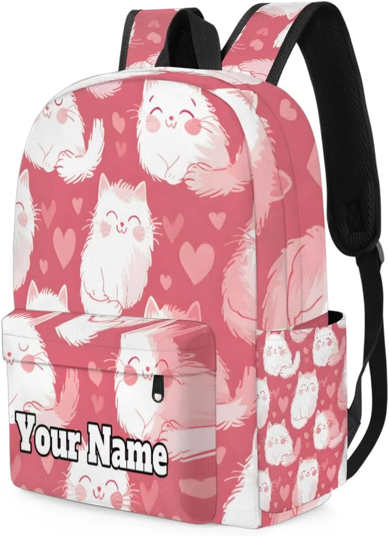 Personalized Cute Cats Preschool Toddler Backpack for Boys Girls Custom Kids Name Small Bookbags Kindergarten Elementary Backpack, Cats Heart