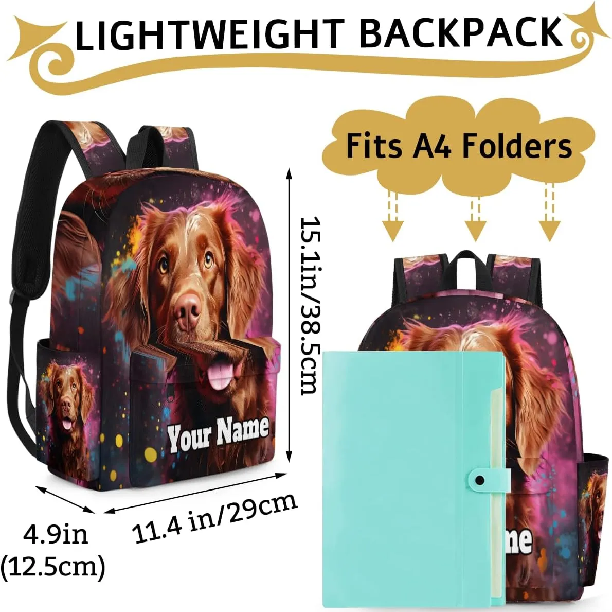 Personalized Cute Dog Preschool Toddler Backpack for Boys Girls Custom Kids Name Small Bookbags Kindergarten Elementary Backpack, Retriever Dog
