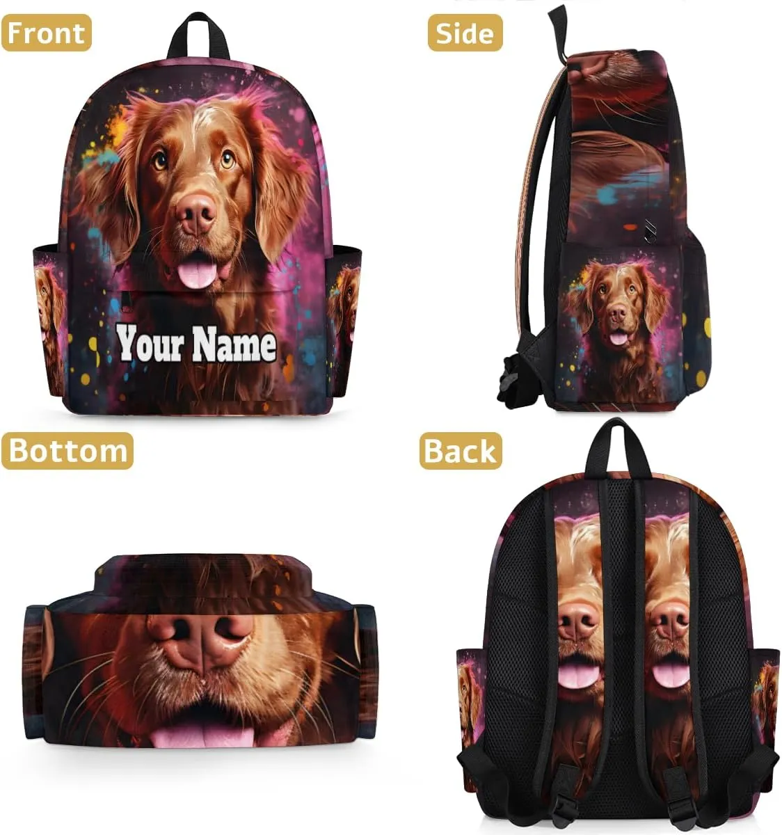 Personalized Cute Dog Preschool Toddler Backpack for Boys Girls Custom Kids Name Small Bookbags Kindergarten Elementary Backpack, Retriever Dog