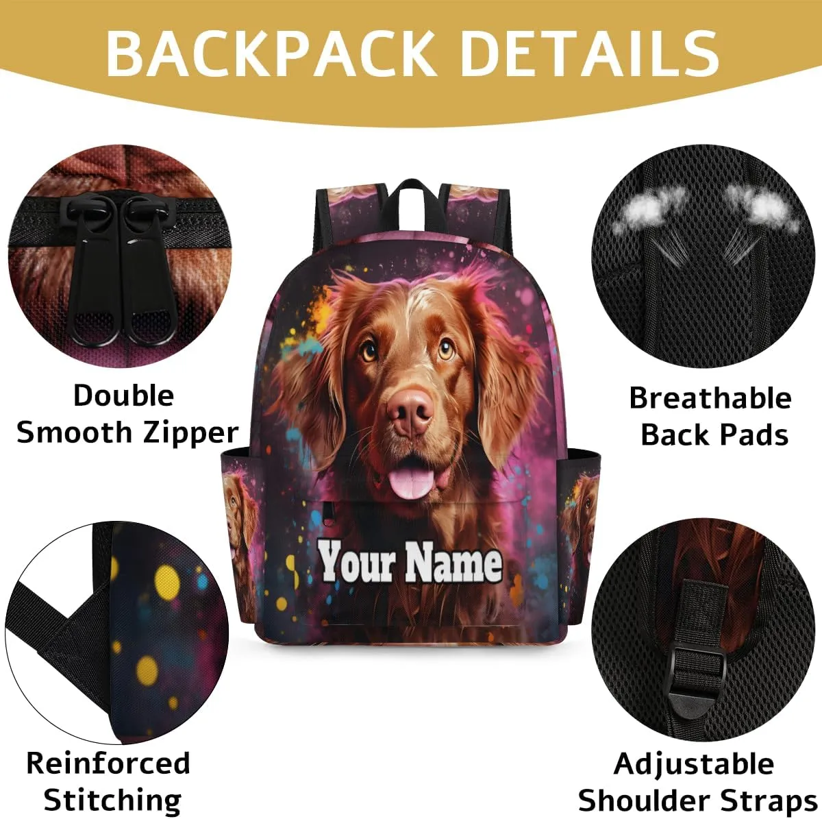 Personalized Cute Dog Preschool Toddler Backpack for Boys Girls Custom Kids Name Small Bookbags Kindergarten Elementary Backpack, Retriever Dog