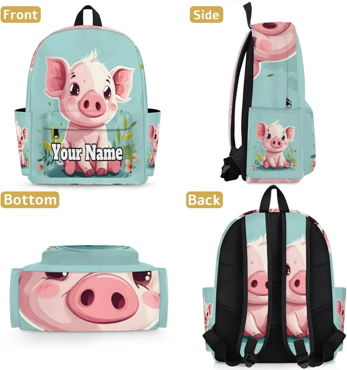 Personalized Cute Pig Preschool Toddler Backpack for Boys Girls Custom Kids Name Small Bookbags Kindergarten Elementary Backpack, Cute Pig