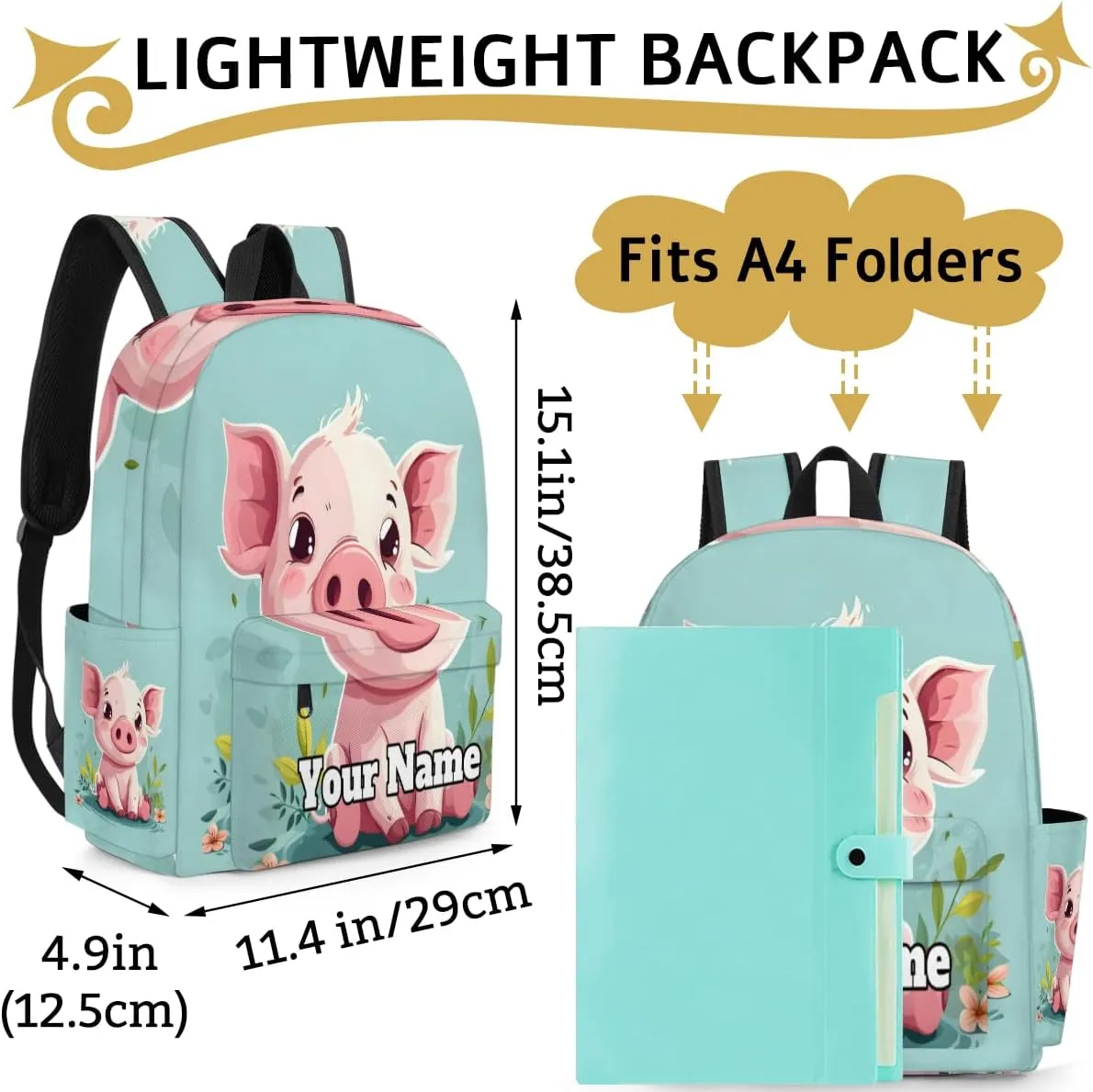 Personalized Cute Pig Preschool Toddler Backpack for Boys Girls Custom Kids Name Small Bookbags Kindergarten Elementary Backpack, Cute Pig
