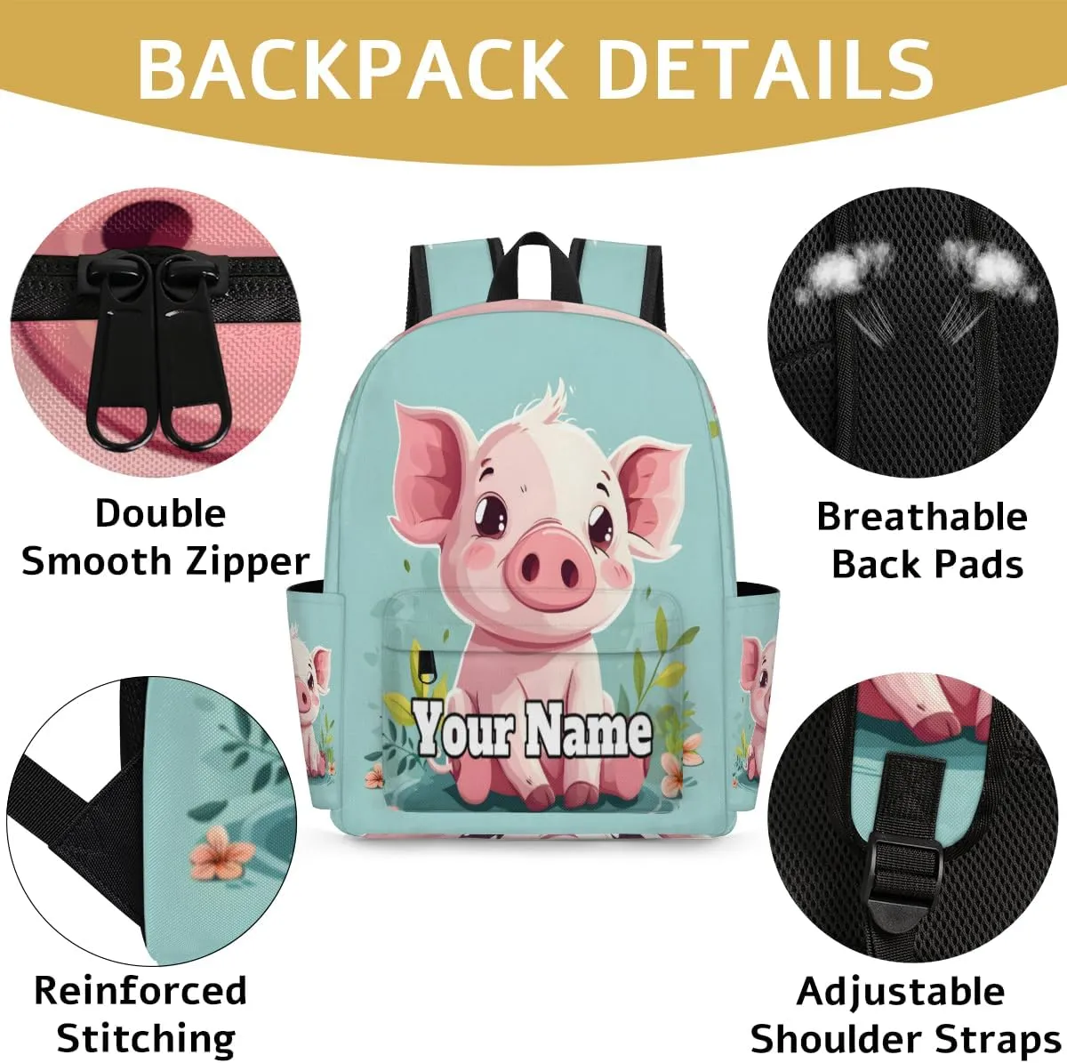 Personalized Cute Pig Preschool Toddler Backpack for Boys Girls Custom Kids Name Small Bookbags Kindergarten Elementary Backpack, Cute Pig